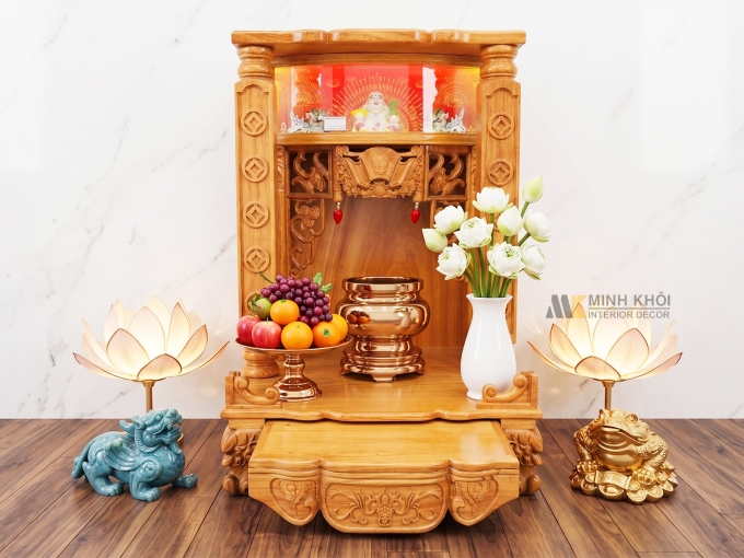 Bàn thờ Ông Địa Gõ Đỏ 60*87 Hộp Đèn - BTTT508