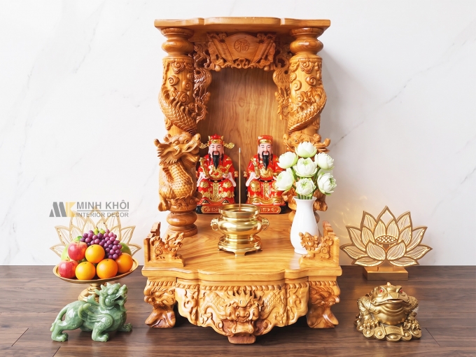 Bàn Thờ Ông Địa Gỗ Gõ Đỏ Chạm Rồng – BTTT812
