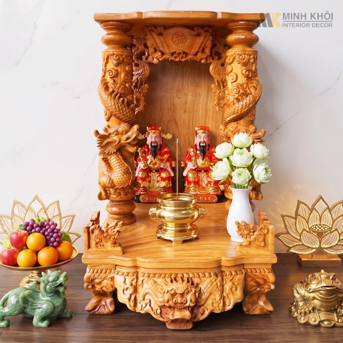 Bàn Thờ Ông Địa Gỗ Gõ Đỏ Chạm Rồng – BTTT812