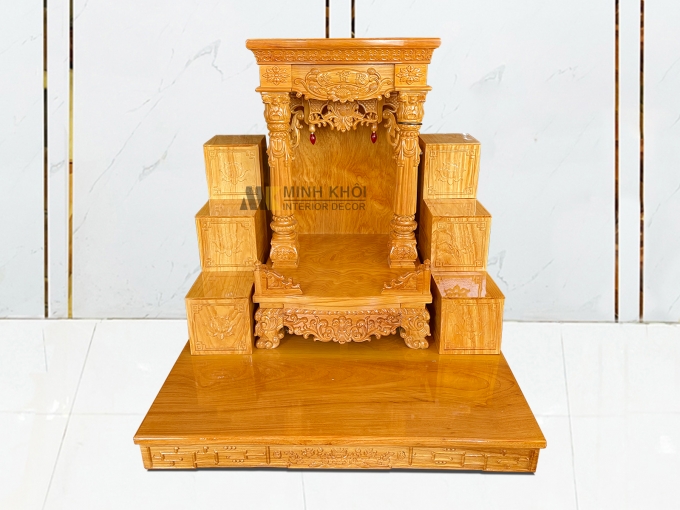 Bàn Thờ Ông Địa Gỗ Gõ Đỏ Có Tam Cấp Bệ Thờ - BTTT814