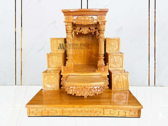 Bàn Thờ Ông Địa Gỗ Gõ Đỏ Có Tam Cấp Bệ Thờ - BTTT814