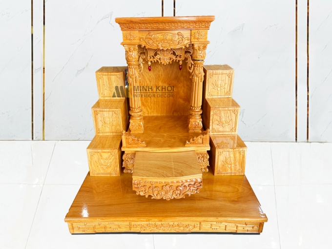 Bàn Thờ Ông Địa Gỗ Gõ Đỏ Có Tam Cấp Bệ Thờ - BTTT814