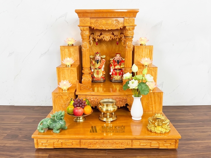 Bàn Thờ Ông Địa Gỗ Gõ Đỏ Có Tam Cấp Bệ Thờ - BTTT814