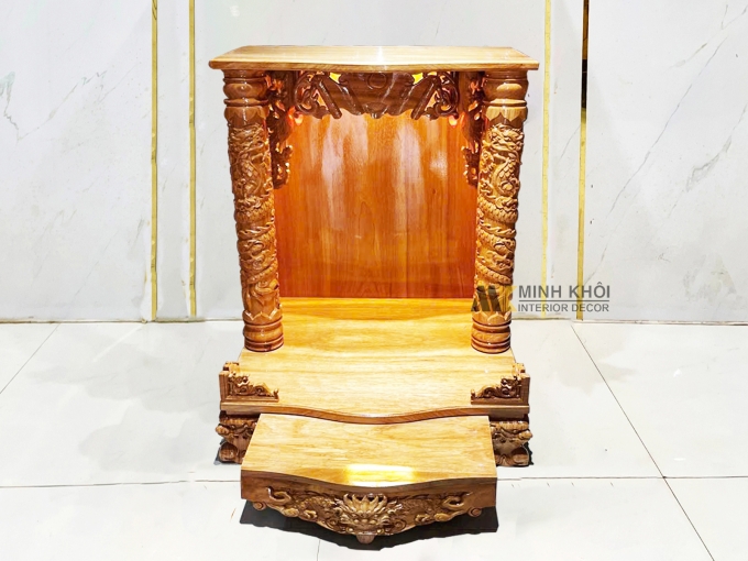Bàn Thờ Ông Địa Gỗ Gõ Đỏ Cột Chạm Rồng – BTTT813