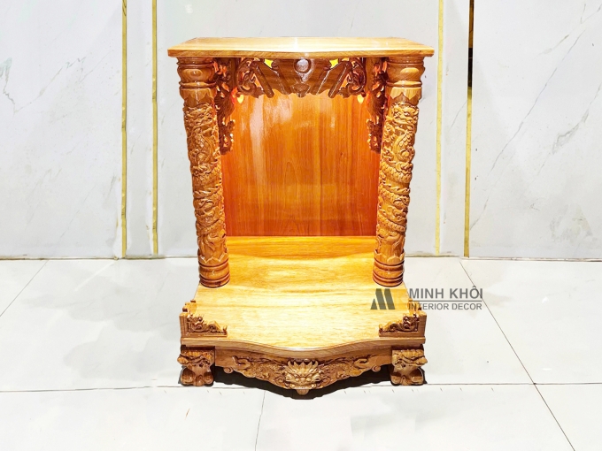 Bàn Thờ Ông Địa Gỗ Gõ Đỏ Cột Chạm Rồng – BTTT813