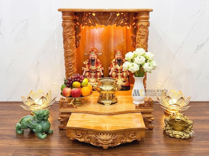 Bàn Thờ Ông Địa Gỗ Gõ Đỏ Cột Chạm Rồng – BTTT813