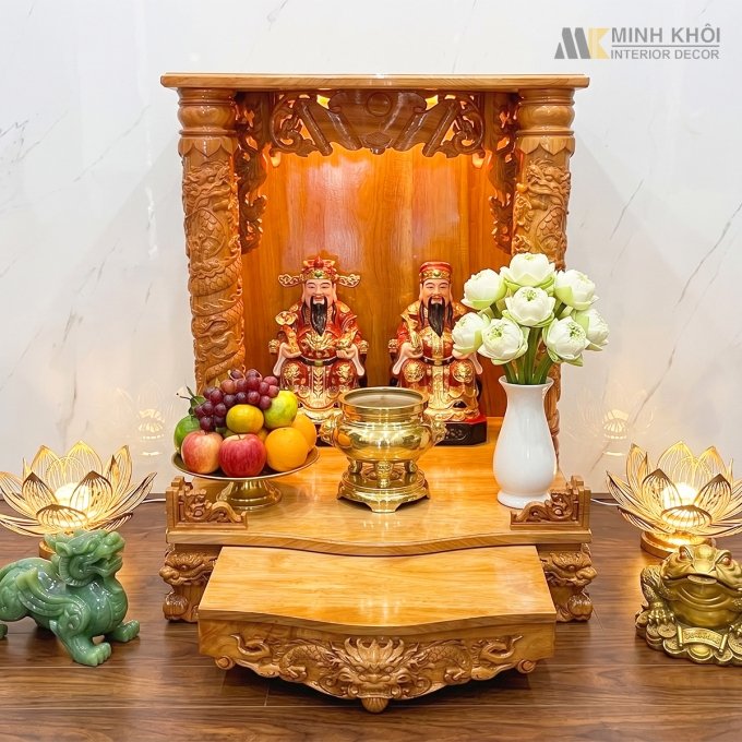 Bàn Thờ Ông Địa Gỗ Gõ Đỏ Cột Chạm Rồng – BTTT813