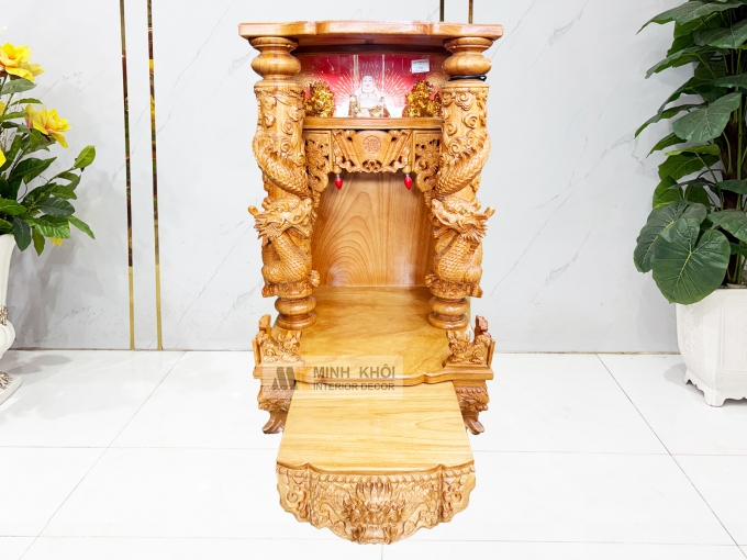 Bàn Thờ Ông Địa Gỗ Gõ Đỏ Cột Chạm Rồng - BTTT816