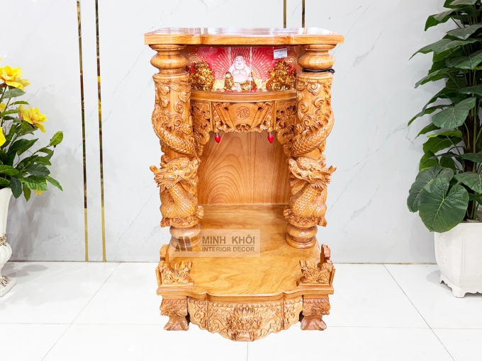 Bàn Thờ Ông Địa Gỗ Gõ Đỏ Cột Chạm Rồng - BTTT816