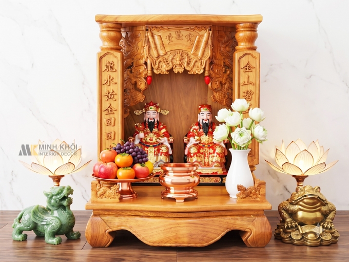 Bàn Thờ Ông Địa Gỗ Gõ Đỏ Cột Chữ - BTTT509