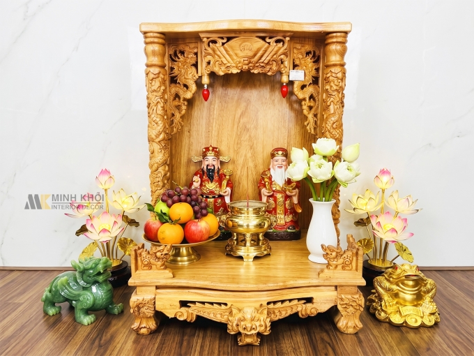 Bàn Thờ Ông Địa Gỗ Gõ Đỏ Cột Tròn 60*80 Chạm Rồng - BTTT507