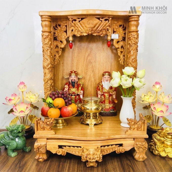 Bàn Thờ Ông Địa Gỗ Gõ Đỏ Cột Tròn 60*80 Chạm Rồng - BTTT507