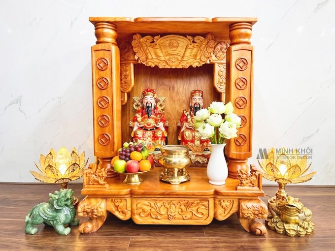 Bàn Thờ Ông Địa Gỗ Gõ Đỏ Mặt Liền Khối - BTTT811