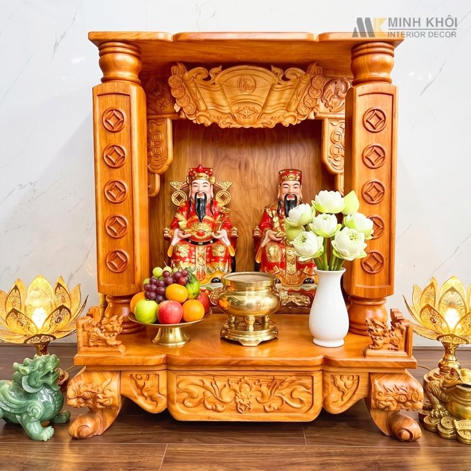 Bàn Thờ Ông Địa Gỗ Gõ Đỏ Mặt Liền Khối - BTTT811