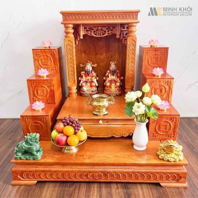 Bàn Thờ Ông Địa Gỗ Hương Đá Có Tam Cấp Bệ Thờ - BTTT714