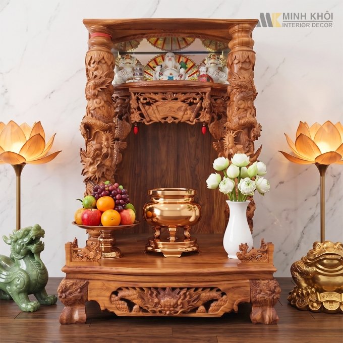 Bàn Thờ Thần Tài Đẹp Gỗ Hương Vân Cao Cấp - BTTT906