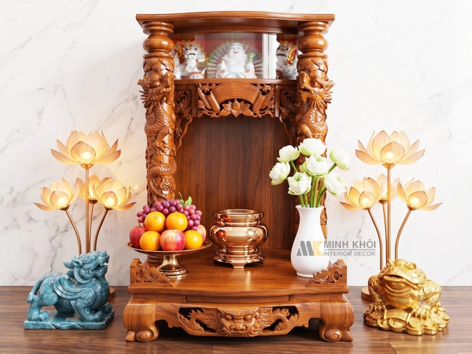 Bàn Thờ Thần Tài Gỗ Căm Xe 68 x 98cm - BTTT211