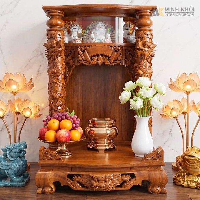 Bàn Thờ Thần Tài Gỗ Căm Xe 68 x 98cm - BTTT211