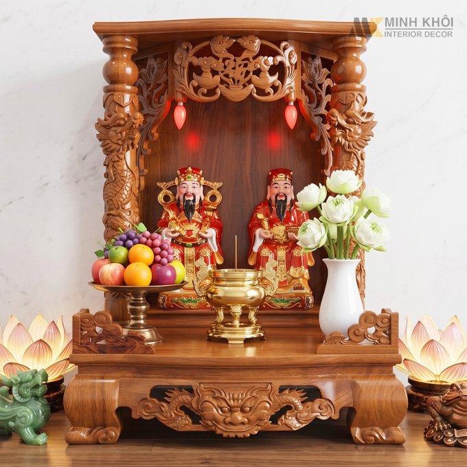 Bàn Thờ Thần Tài Gỗ Căm Xe Chạm Rồng Nổi - BTTT206