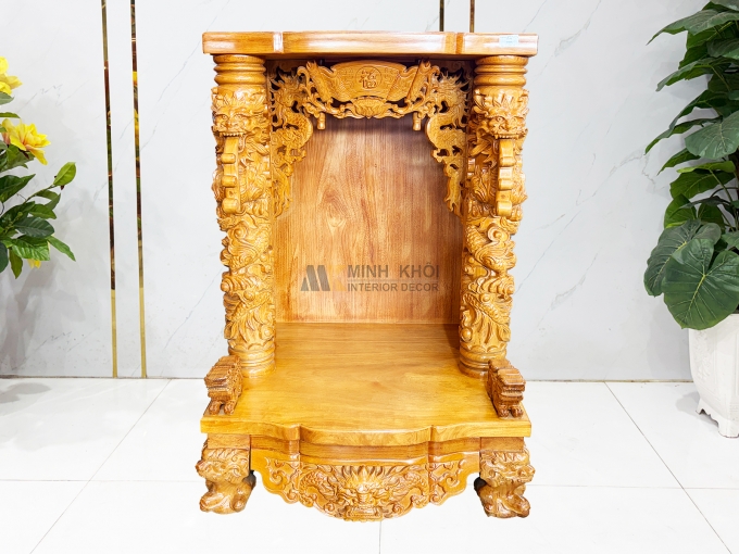 Bàn Thờ Thần Tài Gỗ Gõ Đỏ Cột Chạm Rồng Cao Cấp - BTTT817