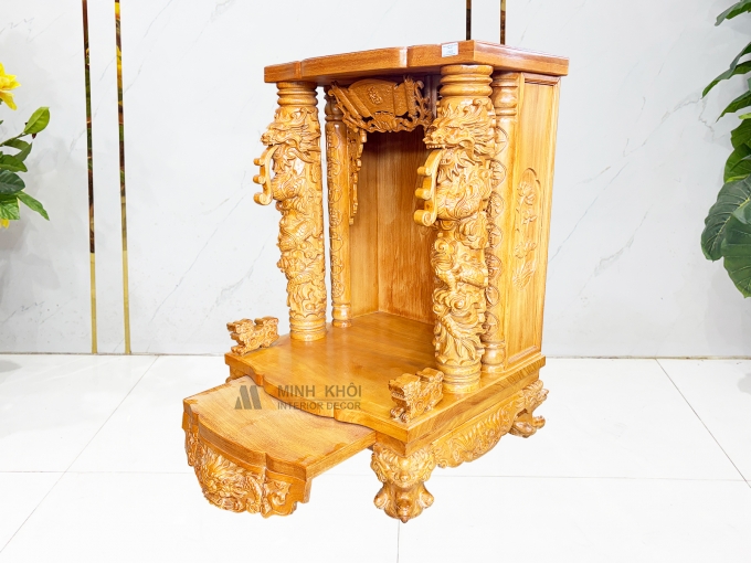 Bàn Thờ Thần Tài Gỗ Gõ Đỏ Cột Chạm Rồng Cao Cấp - BTTT817