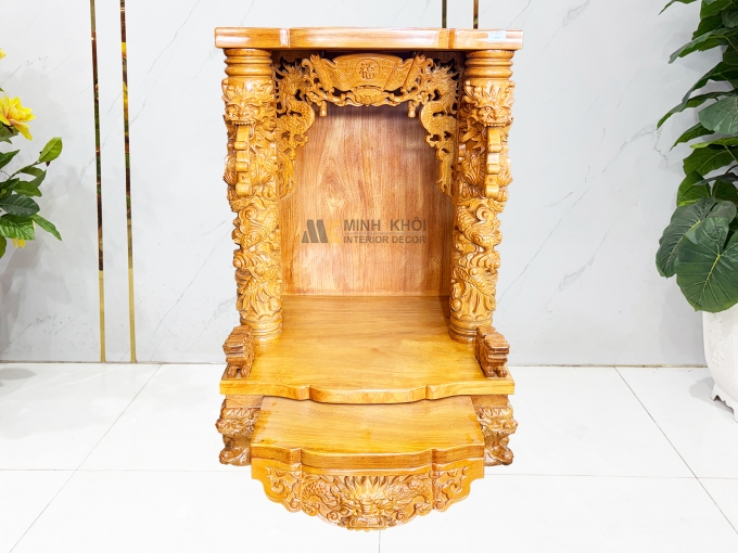 Bàn Thờ Thần Tài Gỗ Gõ Đỏ Cột Chạm Rồng Cao Cấp - BTTT817