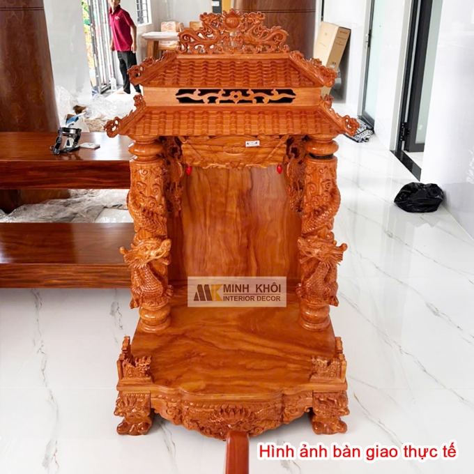 Bàn Thờ Thần Tài Gỗ Gõ Đỏ Mái Ngói - BTTT815