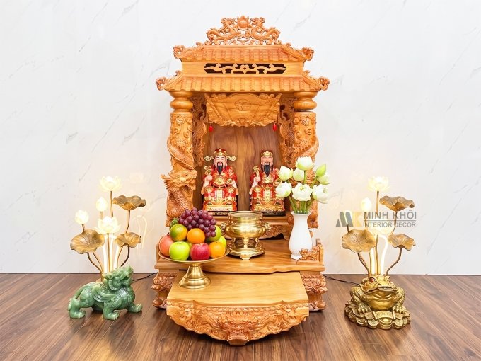 Bàn Thờ Thần Tài Gỗ Gõ Đỏ Mái Ngói - BTTT815