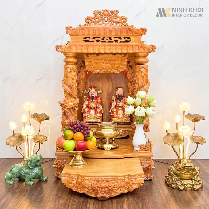 Bàn Thờ Thần Tài Gỗ Gõ Đỏ Mái Ngói - BTTT815