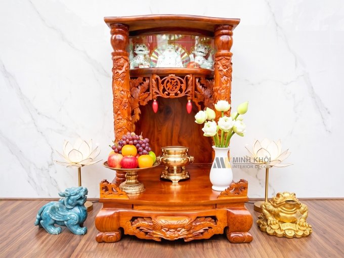 Bàn Thờ Thần Tài Gỗ xoan đào Có Hộp Đèn - BTTT207