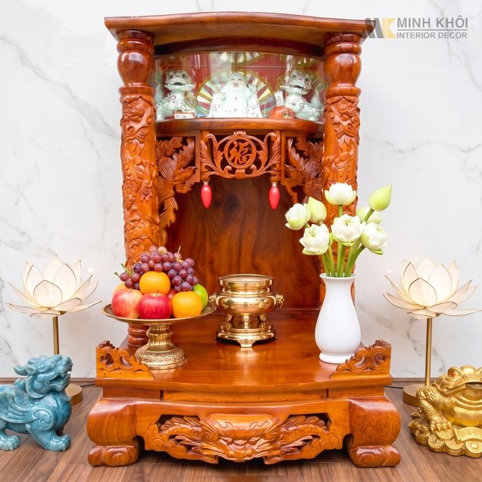 Bàn Thờ Thần Tài Gỗ xoan đào Có Hộp Đèn - BTTT207