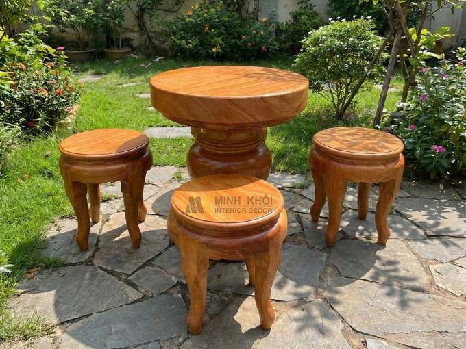 Bàn Trà Gỗ Gõ Đỏ Mặt Liền Nguyên Khối - BTR209