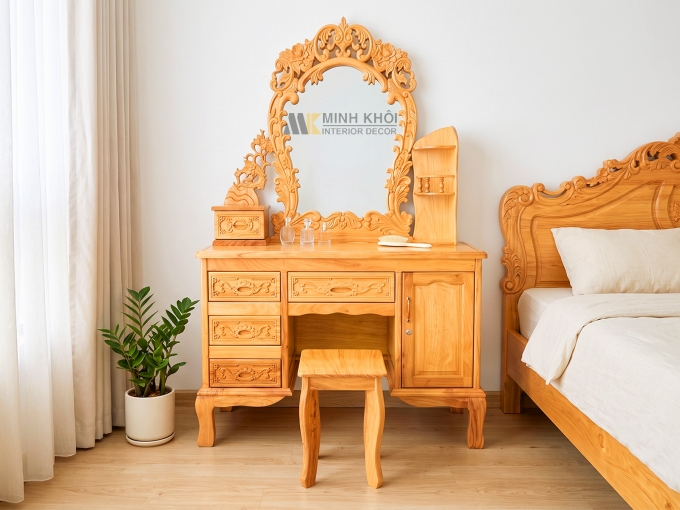 Bàn Trang Điểm Đẹp Gỗ Gõ Đỏ 1m1 - BTD1013