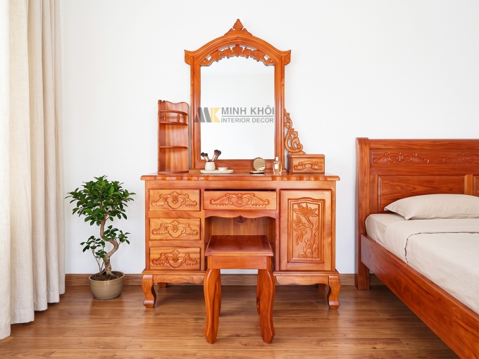 Bàn Trang Điểm Đẹp Gỗ Gõ Đỏ Tự Nhiên 1m1 - BTD985
