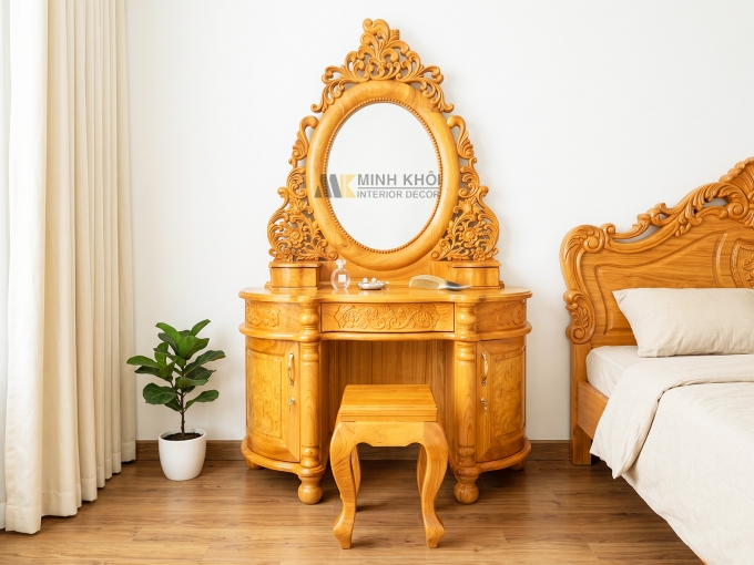 Bàn Trang Điểm Gõ Đỏ Hoàng Gia Tân Cổ Điển - BTD939