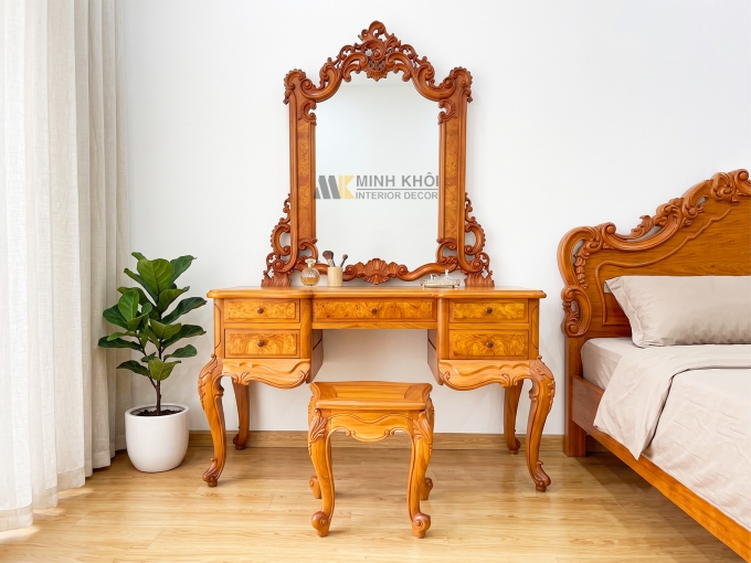 Bàn Trang Điểm Gõ Đỏ Tân Cổ Điển Cẩn Nu - BTD989