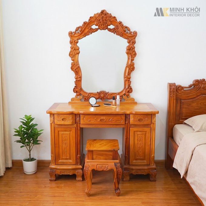 Bàn Trang Điểm Gỗ Gõ Đỏ Cổ Điển Đẹp - BTD283