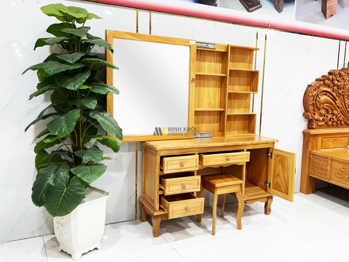 Bàn Trang Điểm Gỗ Gõ Đỏ Cửa Lùa Hiện Đại – BTD462