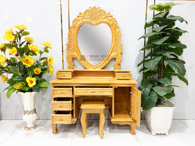 Bàn Trang Điểm Gỗ Gõ Đỏ Gương Trái Tim (Lớn) - BTD604