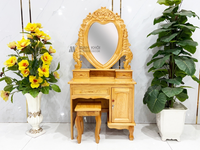 Bàn Trang Điểm Gỗ Gõ Đỏ Gương Trái Tim (Nhỏ) - BTD603