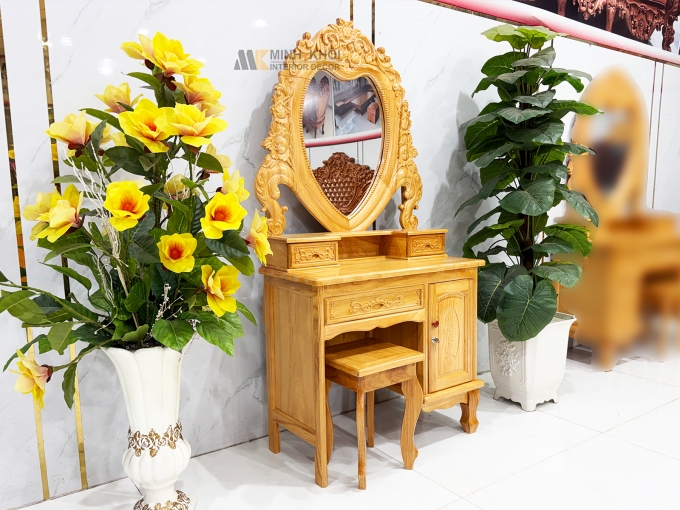 Bàn Trang Điểm Gỗ Gõ Đỏ Gương Trái Tim (Nhỏ) - BTD603