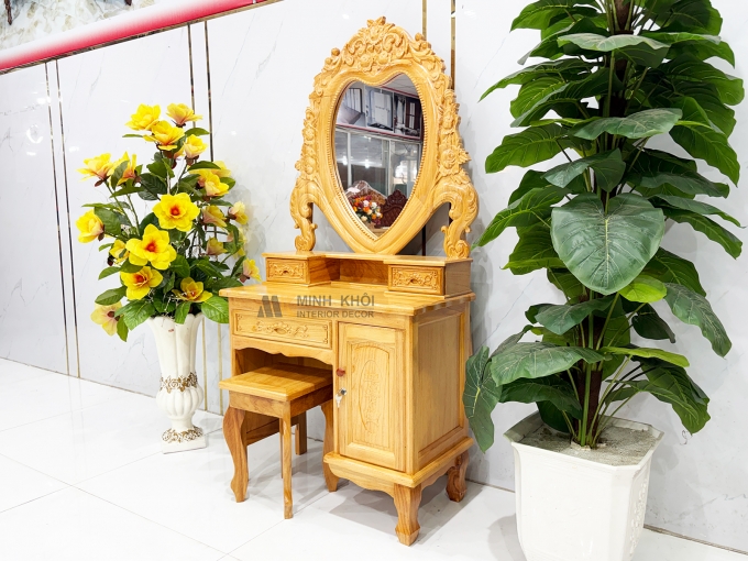 Bàn Trang Điểm Gỗ Gõ Đỏ Gương Trái Tim (Nhỏ) - BTD603