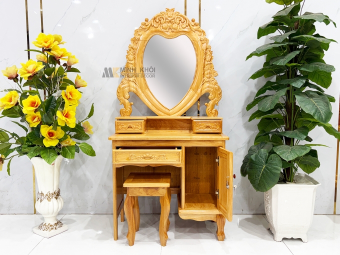 Bàn Trang Điểm Gỗ Gõ Đỏ Gương Trái Tim (Nhỏ) - BTD603