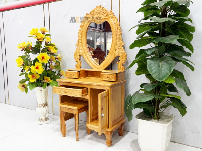 Bàn Trang Điểm Gỗ Gõ Đỏ Gương Trái Tim (Nhỏ) - BTD603