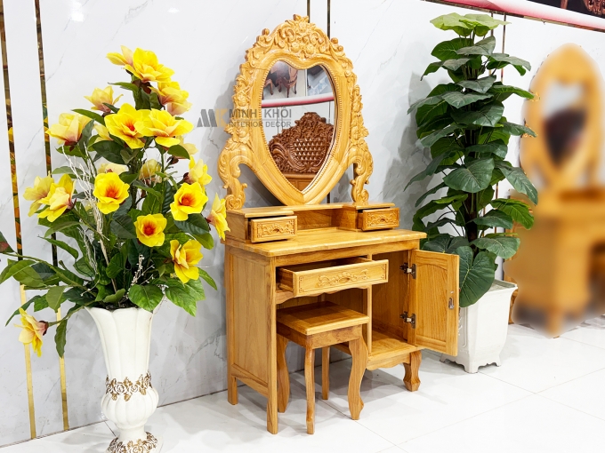 Bàn Trang Điểm Gỗ Gõ Đỏ Gương Trái Tim (Nhỏ) - BTD603