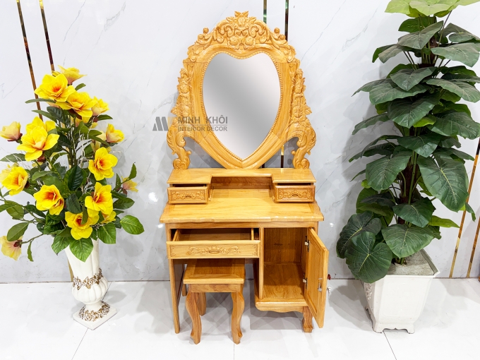 Bàn Trang Điểm Gỗ Gõ Đỏ Gương Trái Tim (Nhỏ) - BTD603