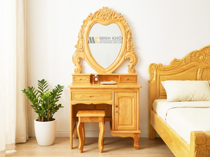 Bàn Trang Điểm Gỗ Gõ Đỏ Gương Trái Tim (Nhỏ) - BTD603