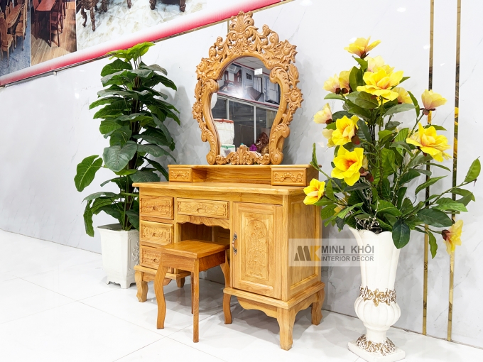 Bàn Trang Điểm Gỗ Gõ Đỏ Hoa Hồng Cao Cấp - BTD613