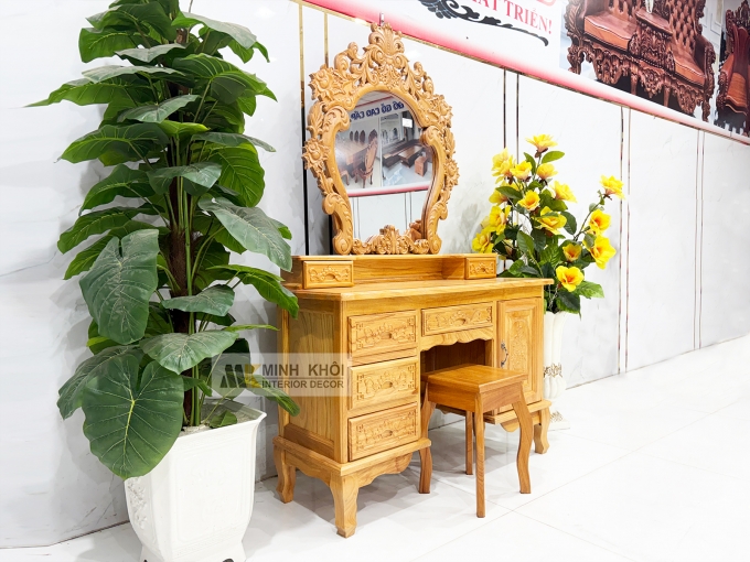 Bàn Trang Điểm Gỗ Gõ Đỏ Hoa Hồng Cao Cấp - BTD613