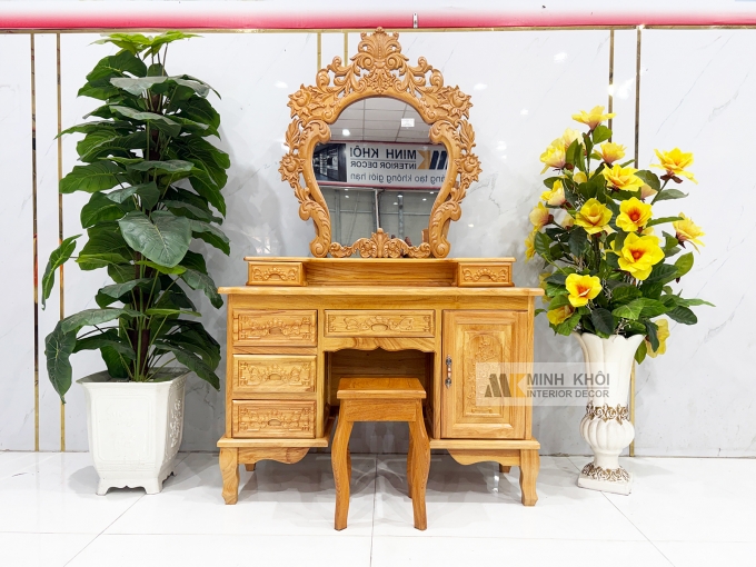 Bàn Trang Điểm Gỗ Gõ Đỏ Hoa Hồng Cao Cấp - BTD613